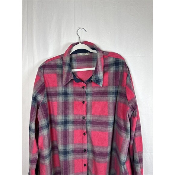 Lee Riders Women Shirt Pink  & Navy Blue Plaid Button Up Size 2X Preowned - Picture 3 of 14